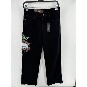 ED HARDY WOMEN'S PINK ROSE & SKULL WIDE LEG JEANS SIZE 28 NWT